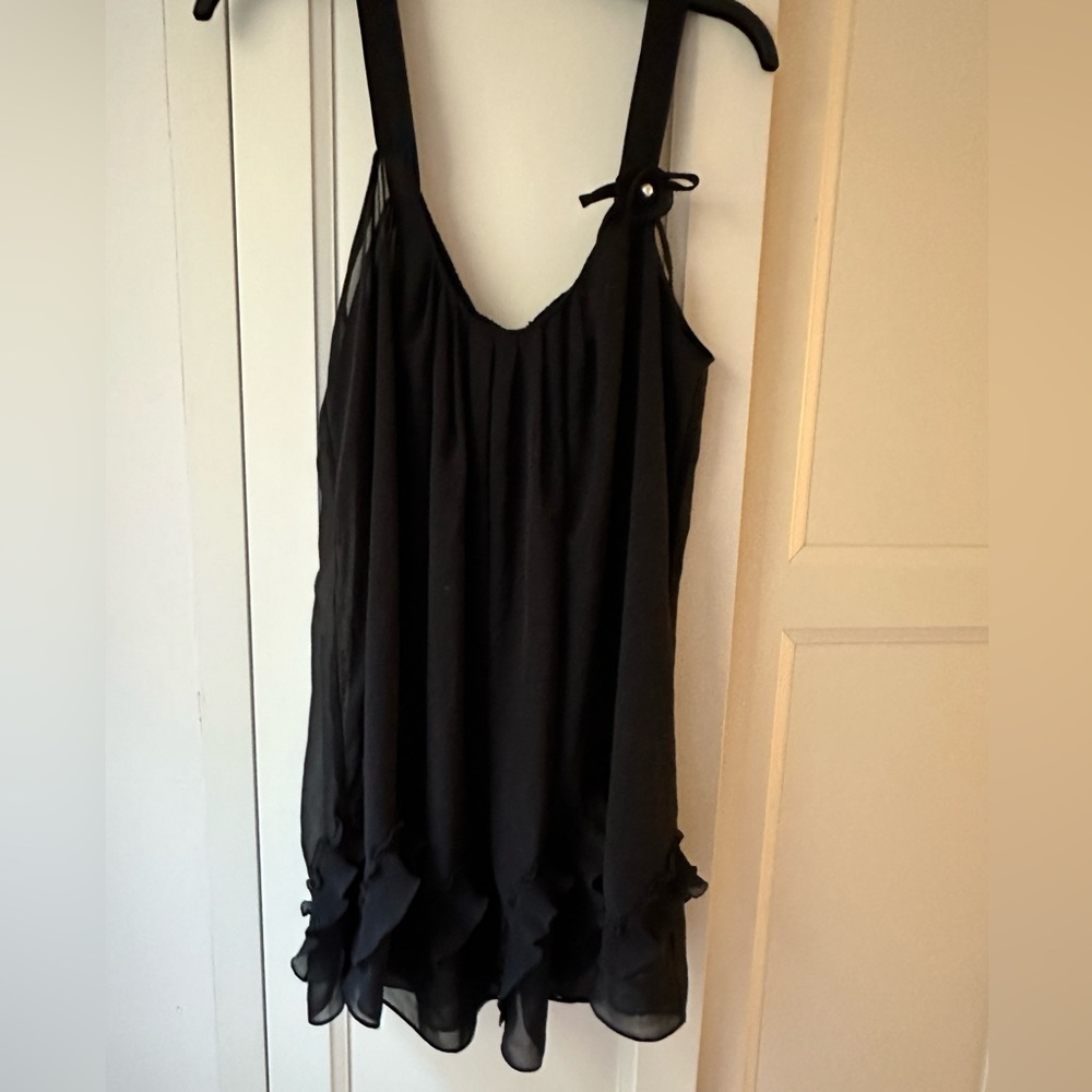 In Bloom Sheer Black Chemise with Ruffled Hem -XL